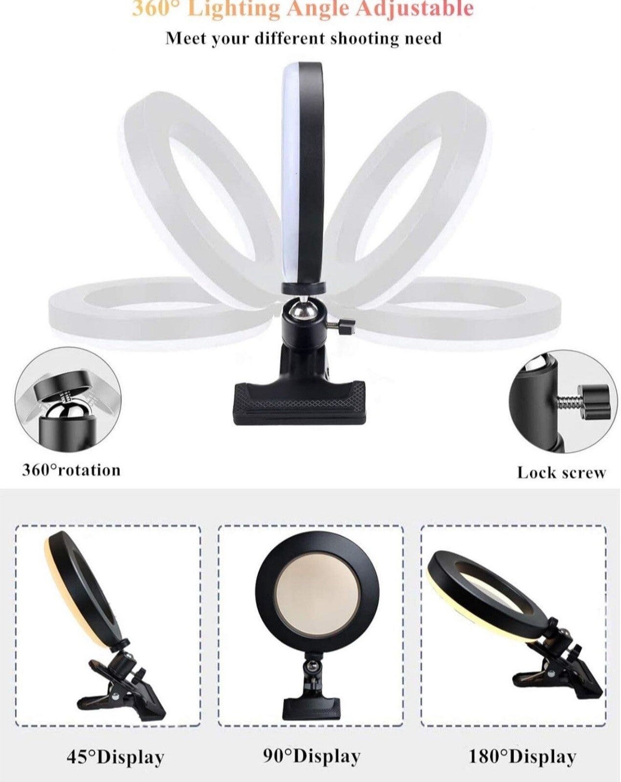 6.3-Inch Selfie Ring Light with Mount for Laptop/Webcam | Three Lighting Modes and Ten Dimmer Levels