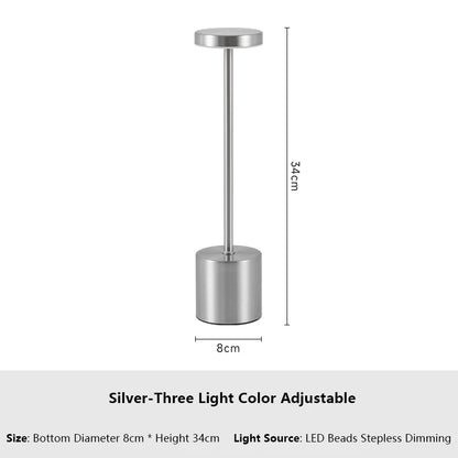Rechargeable LED Desk Lamp Metal Dimmable Touch Table Lamp 3 Color Temperatures Bedside Creative Ambient Light Bar Hotel Decor