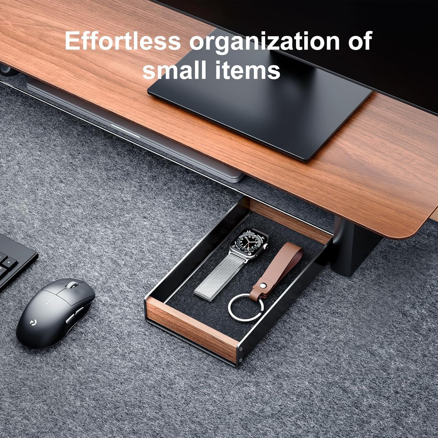 Desk Tray Organizer Drawer for Home Office, Walnut Desk Organizer Tray for Keys, Pen, Watch