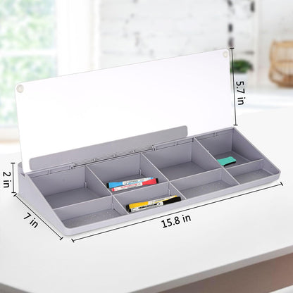 Glass Desk Whiteboard Small Dry Erase Board Desktop White Board with Storage Drawer Computer Keyboard Stand Desk Organizer Office Accessories School Supplies with 4 Markers 1 Eraser, Grey