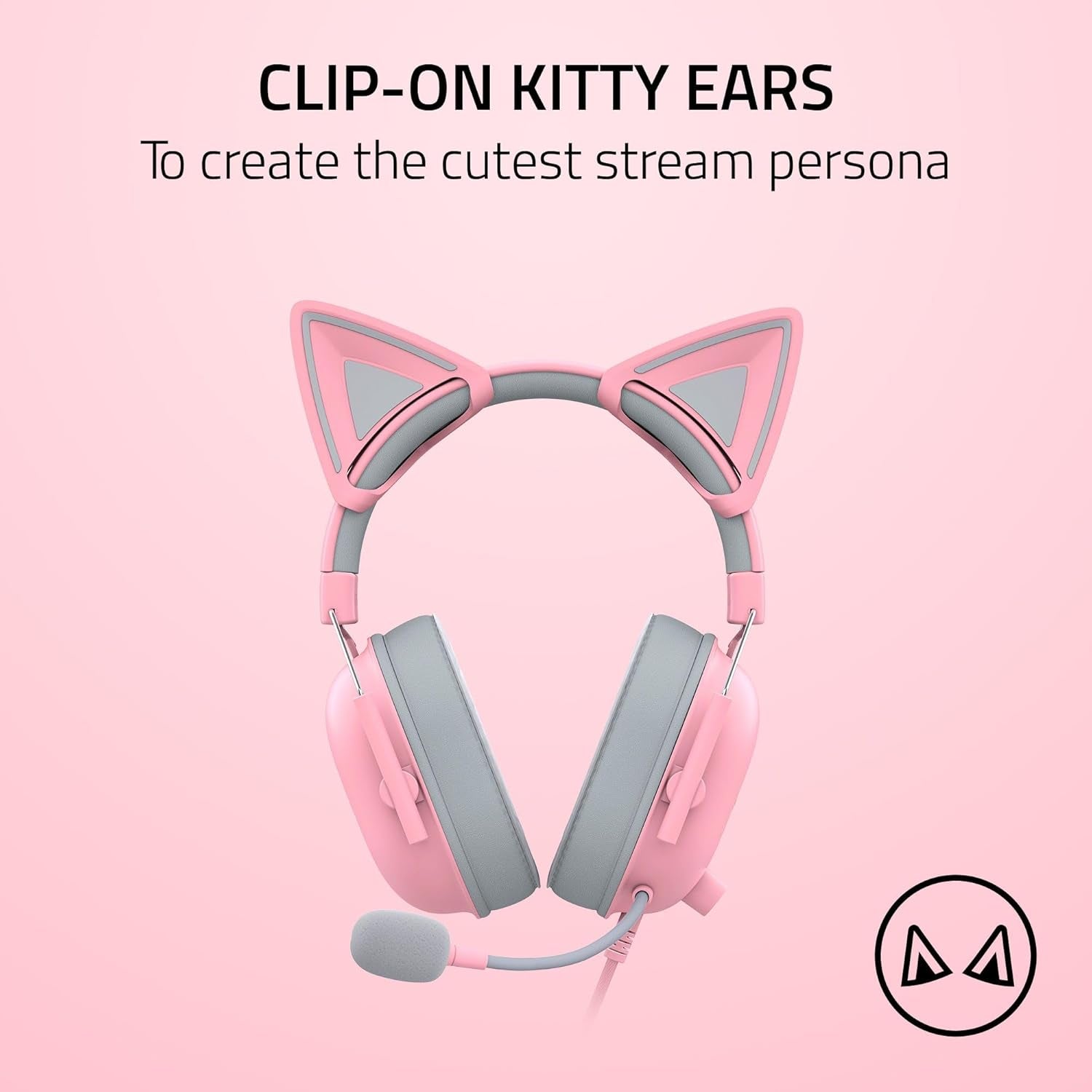 Kitty Ears V2: Clip-On Kitty Ears for Headsets, Gaming Headphones - Universal Fit - Versatile, Adjustable Straps - Lightweight Sillicone - Durable & Comfortable - Quartz Pink