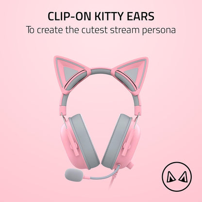 Kitty Ears V2: Clip-On Kitty Ears for Headsets, Gaming Headphones - Universal Fit - Versatile, Adjustable Straps - Lightweight Sillicone - Durable & Comfortable - Quartz Pink