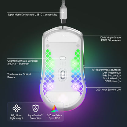 62608 Aerox 3 Wireless Optical Gaming Mouse with Ultra Lightweight Design, White