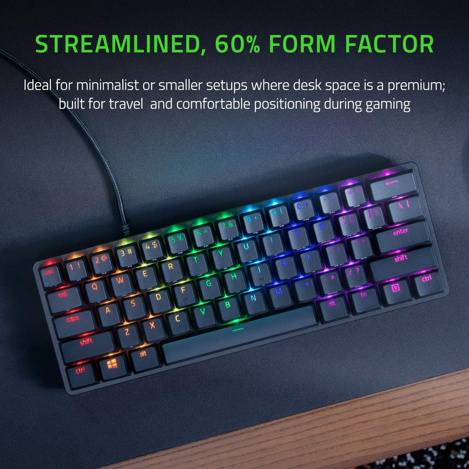 Huntsman Mini 60% Gaming Keyboard: Clicky Optical Switches - Aluminum Top Frame - Chroma RGB Lighting - PBT Keycaps - Onboard Memory - Snap Tap - Black