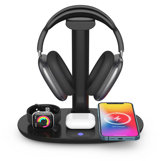 4-In-1 Wireless Charger for Airpods Max, Phone, Smartwatch & Earbuds – Compact & Portable ，Black