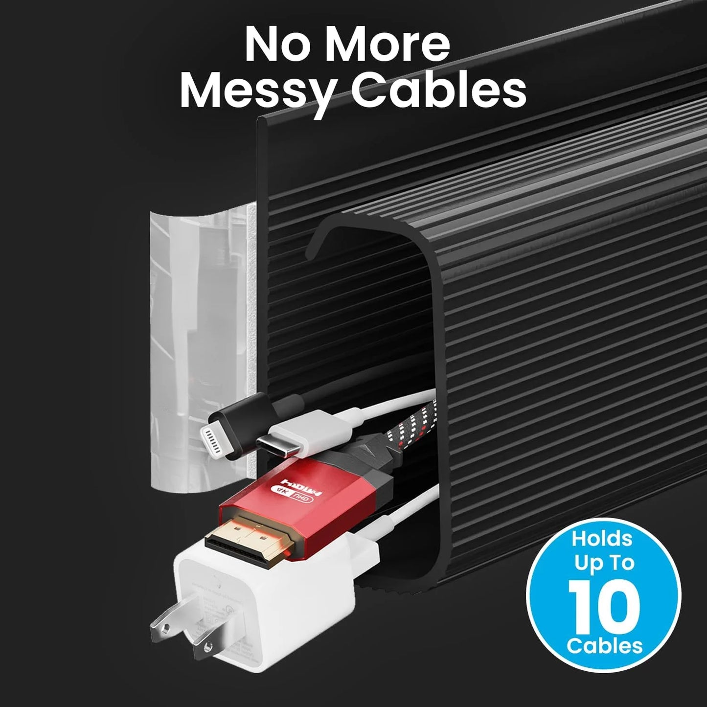 [Sleek Cable Tray] 2Pcs Sleek Black Self-Adhesive Under-Desk Cable Tray | PVC Invisible Slot Organizer， No-Drill Installation
