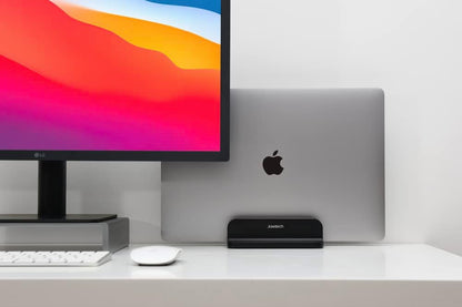 Aluminum Laptop Vertical Stand Organizer, Sturdy Laptop Computer Holder Desktop Stand Compatible with New Retina Apple Macbook Pro/Air/Neo, Mac Mini & Ipad Pro - Black