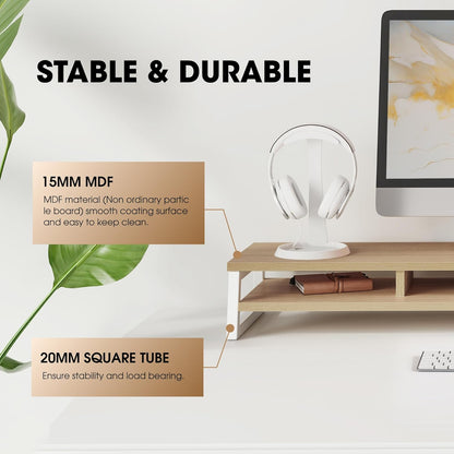 Dual Monitor Stand for Desk, 42.5In Large Monitor Riser for 2 Monitors, 2 Tier Computer Office Desk Top Shelf, Desktop Storage Stand for Laptop, PC, Computer, Printer