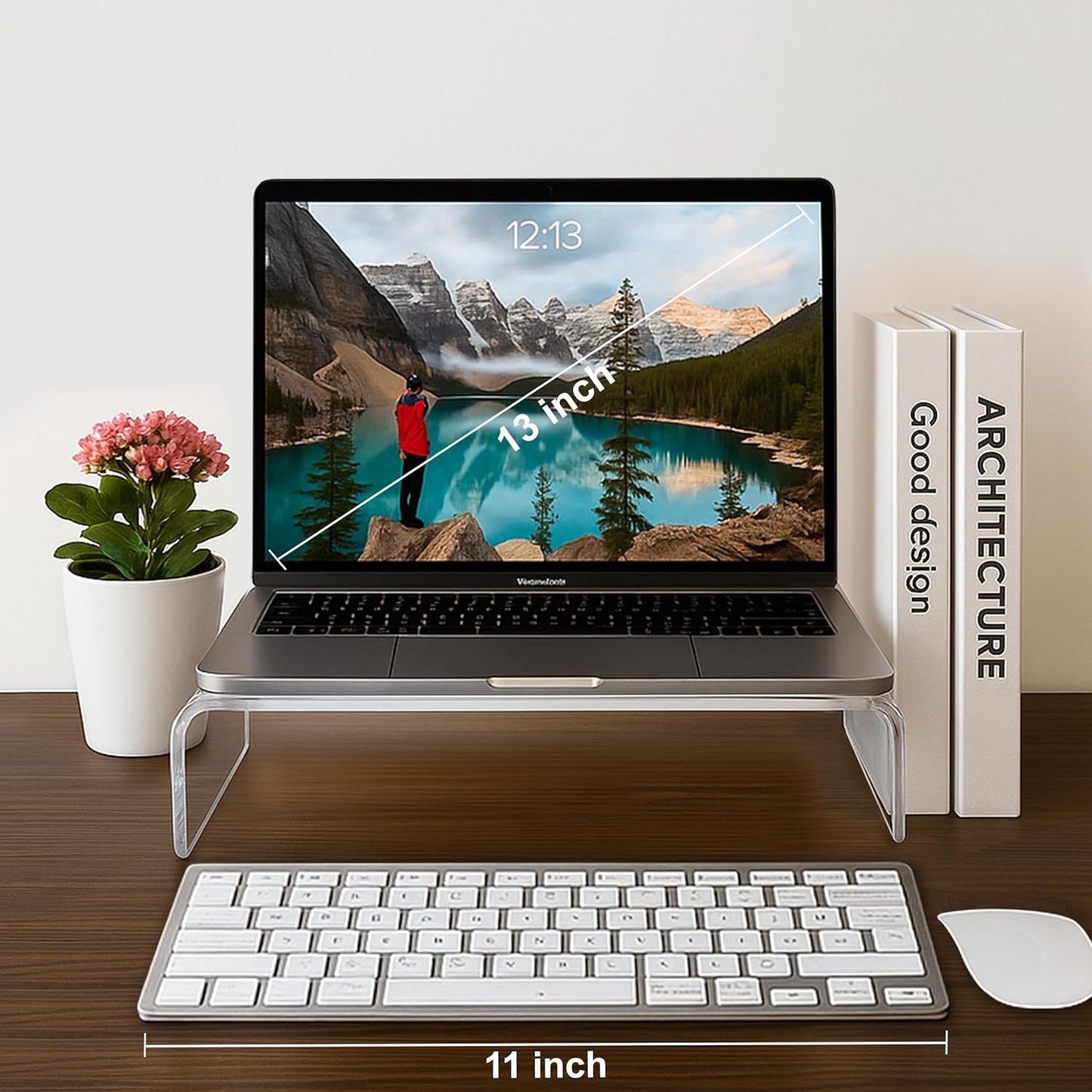 Acrylic Laptop Monitor Stand & Computer Riser with Cat Keyboard Protector, Space-Saving Design, Extra Storage, Clear Shelf - Ideal for Monitors, Laptops, Printers, Desktop Decor
