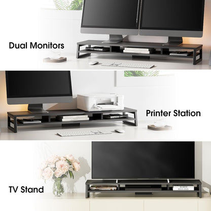 Dual Monitor Stand for Desk, 42.5In Large Monitor Riser for 2 Monitors, 2 Tier Computer Office Desk Top Shelf, Desktop Storage Stand for Laptop, PC, Computer, Printer