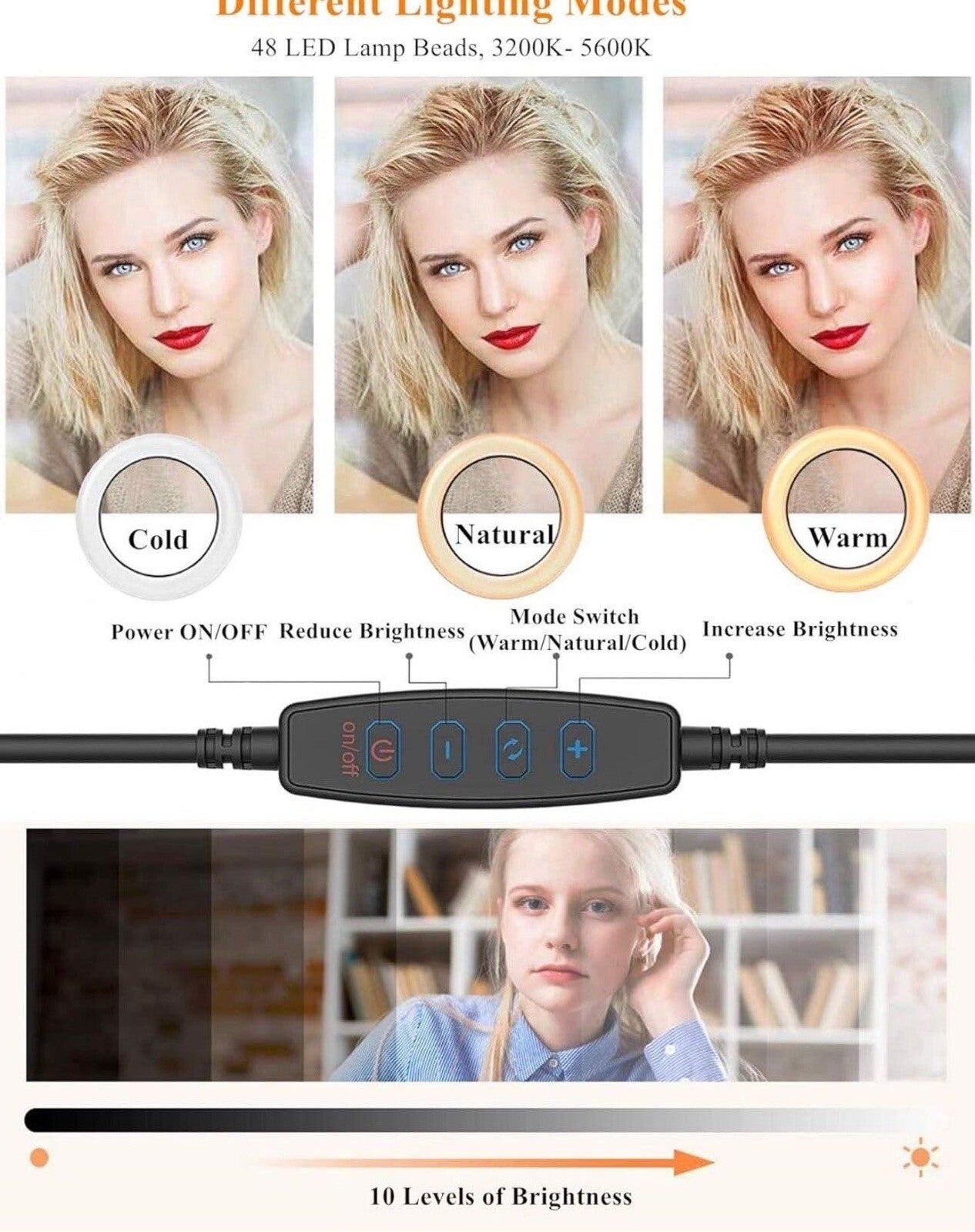 6.3-Inch Selfie Ring Light with Mount for Laptop/Webcam | Three Lighting Modes and Ten Dimmer Levels