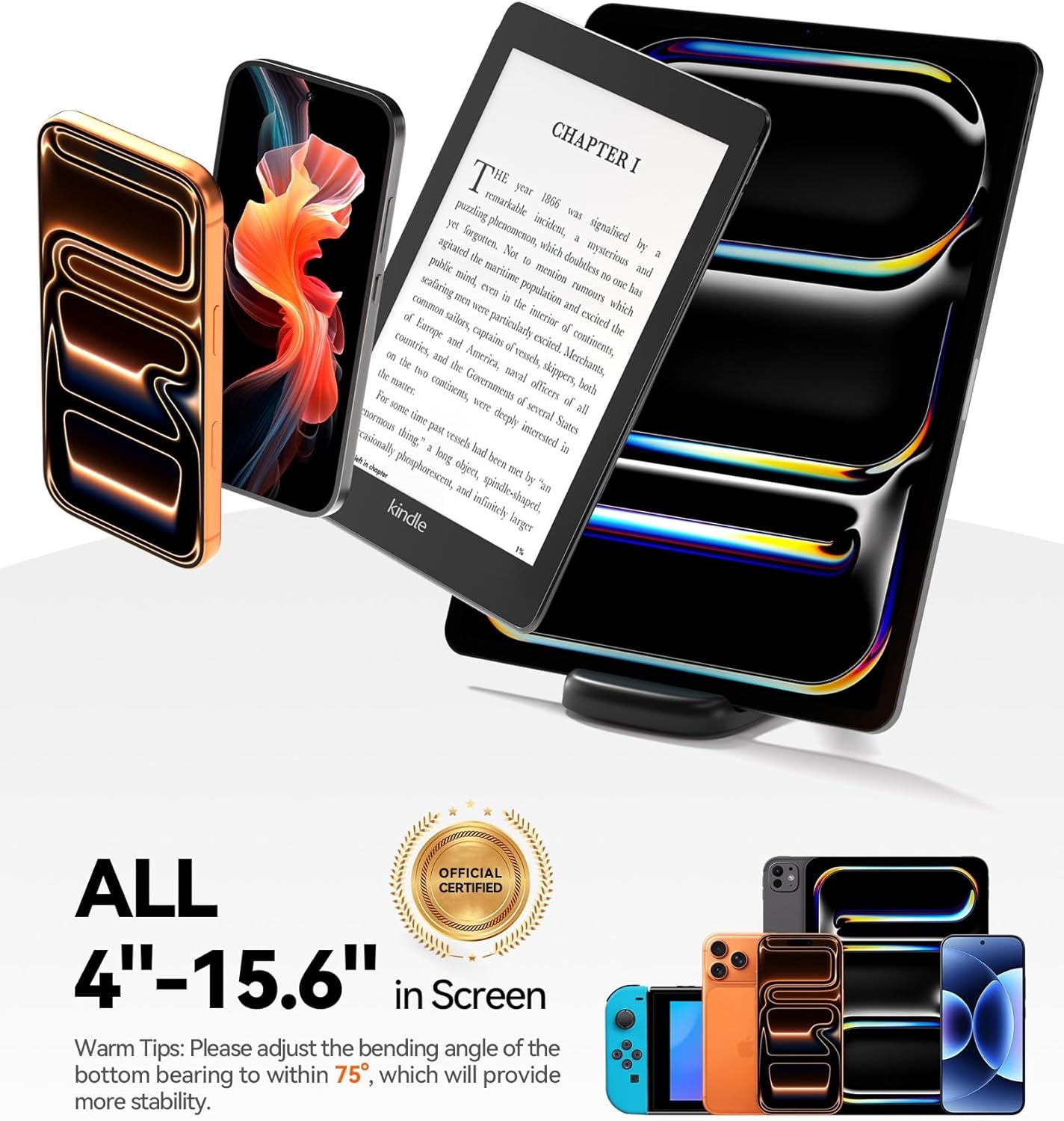 2 Pack Cell Phone Stand for Desk, Ipad Stand [Height Adjustable & Upgraded Stable Base] Foldable & Non-Slip Silicone Pad Phone Holder, Iphone Stand for All Smartphones, Ipad | Office Desk Accessories