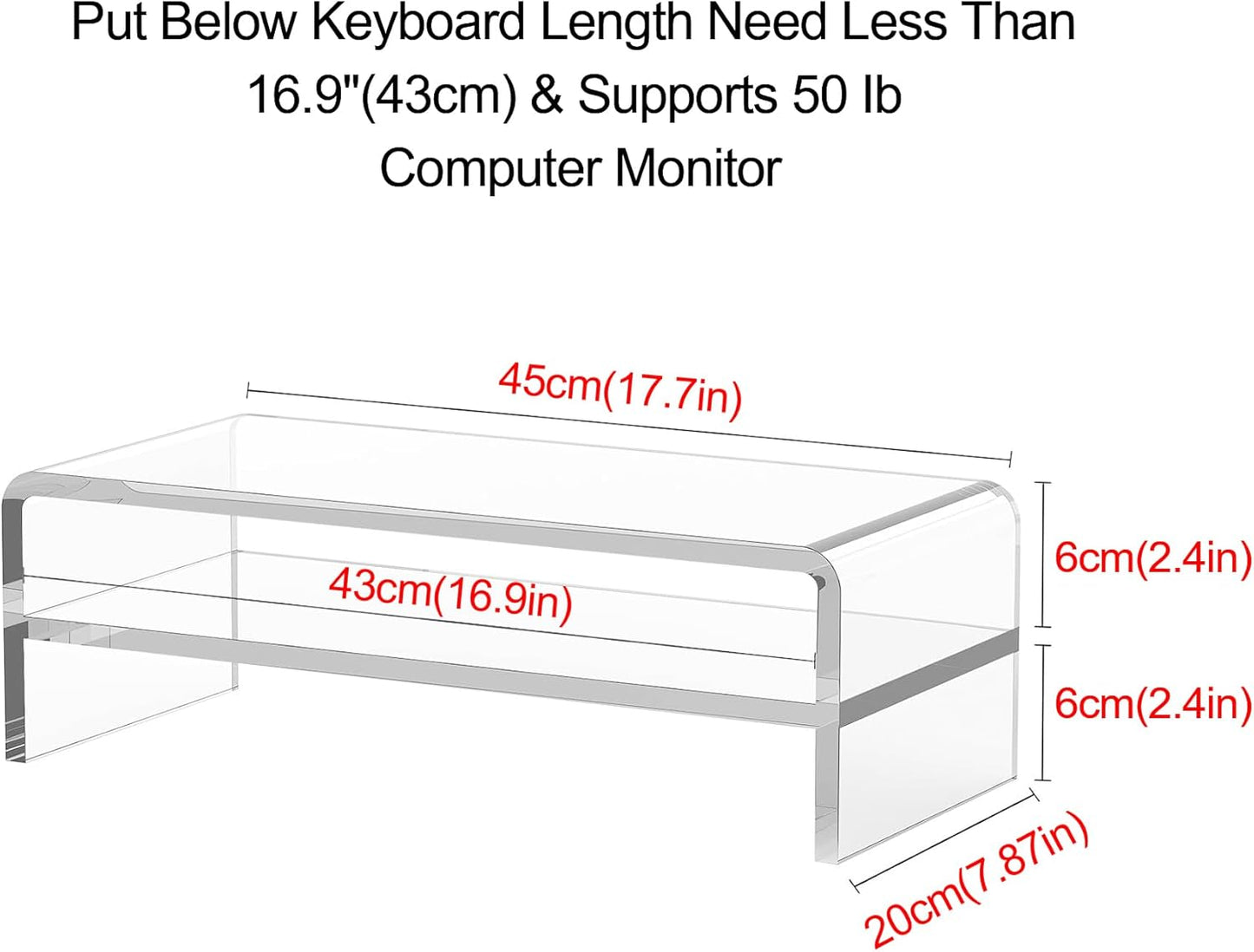 Acrylic Monitor Stand,2 Tiers Computer Monitor Riser(18X8X5.5 Inches),Computer Stand/Monitor Riser for Office,School,Home,Laptop Stand Desktop Stand for Keyboard Storage&Printer TV Screen