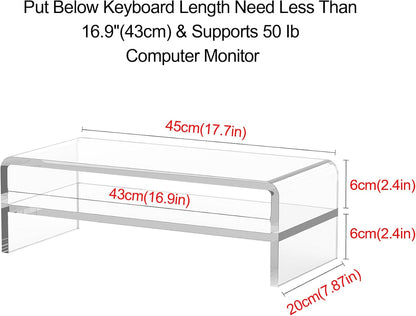 Acrylic Monitor Stand,2 Tiers Computer Monitor Riser(18X8X5.5 Inches),Computer Stand/Monitor Riser for Office,School,Home,Laptop Stand Desktop Stand for Keyboard Storage&Printer TV Screen