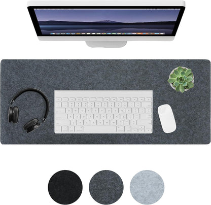 Large Felt Desk Mat for Office and Home - Non-Slip Blotter for Laptop and Computer, 35.4" x 15.8", Dark Gray