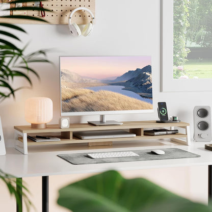 Dual Monitor Stand for Desk, 42.5In Large Monitor Riser for 2 Monitors, 2 Tier Computer Office Desk Top Shelf, Desktop Storage Stand for Laptop, PC, Computer, Printer