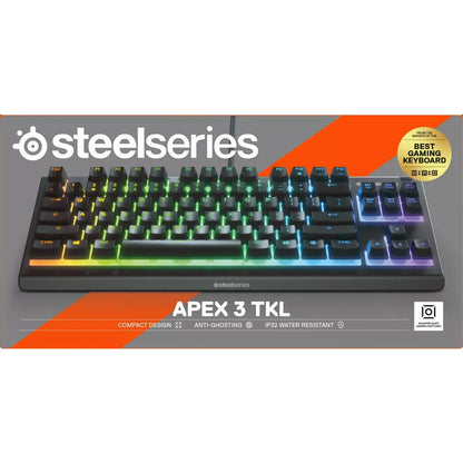 Steelseries Apex 3 TKL Wired Gaming Keyboard for PC: RGB Lighting, Water-Resistant, Compact