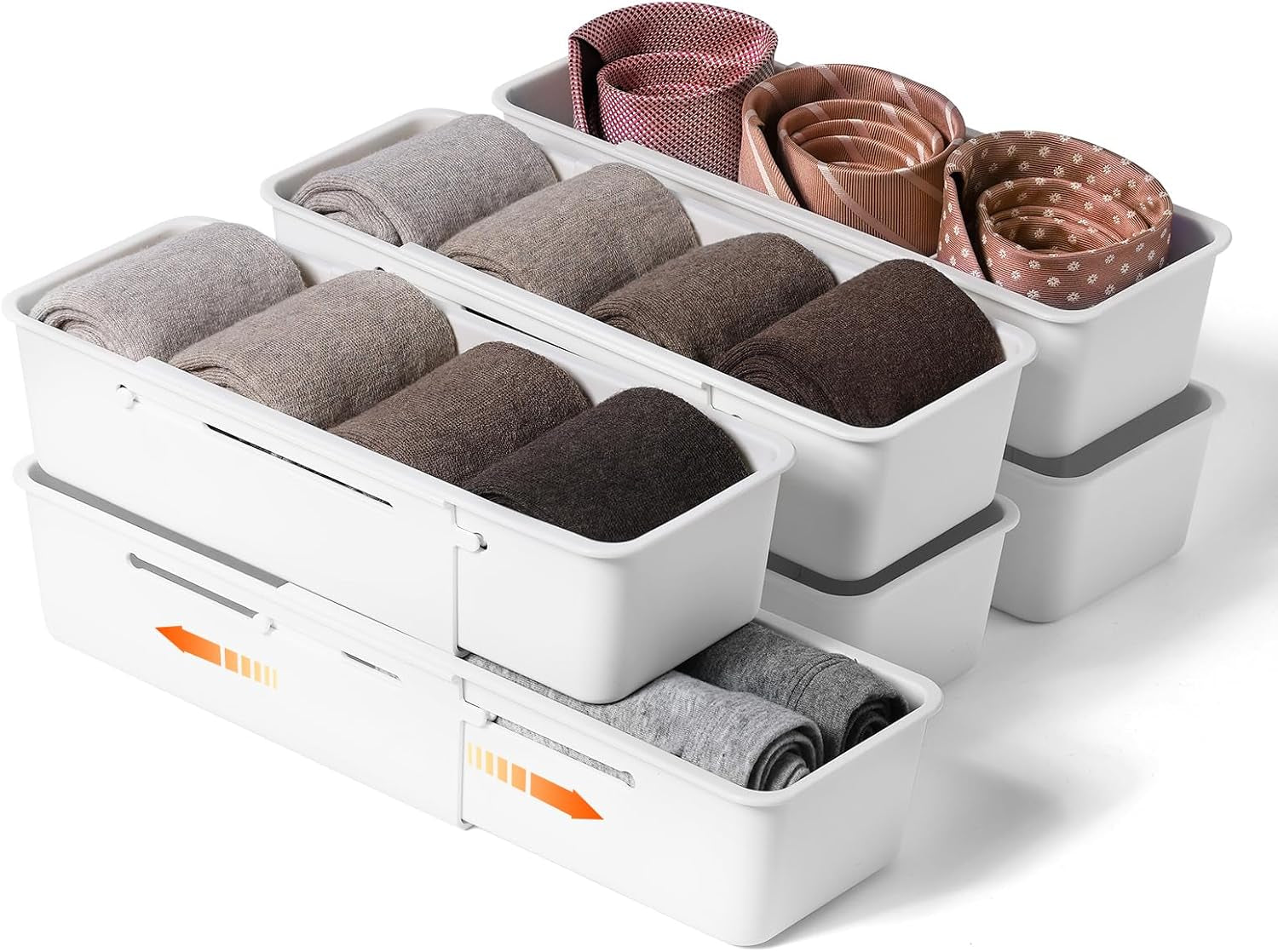 Drawer Organizers, Expandable Desk Drawer Organizer Plastic Storage Bins, Dresser Organizer for Nursery，Bathroom, Kitchen, Makeup, Office, White, 4 Pack，2L,2M