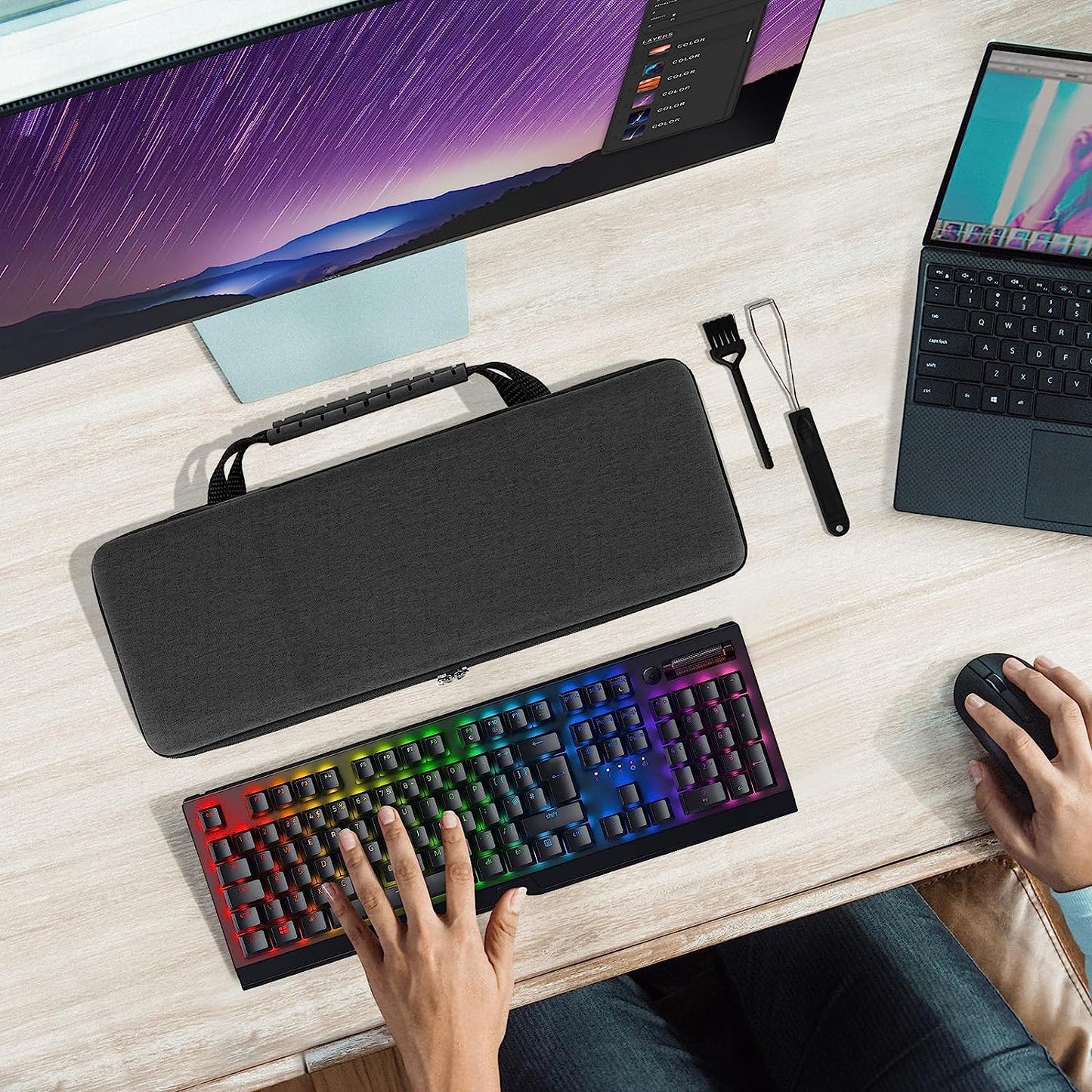 Full Size Keyboard Case, Hard Shell Travel Carrying Bag for 108 Key Computer Mechanical Keyboard Compatible with Razer Blackwidow V3 Mechanical Gaming, Ornata Chroma Gaming