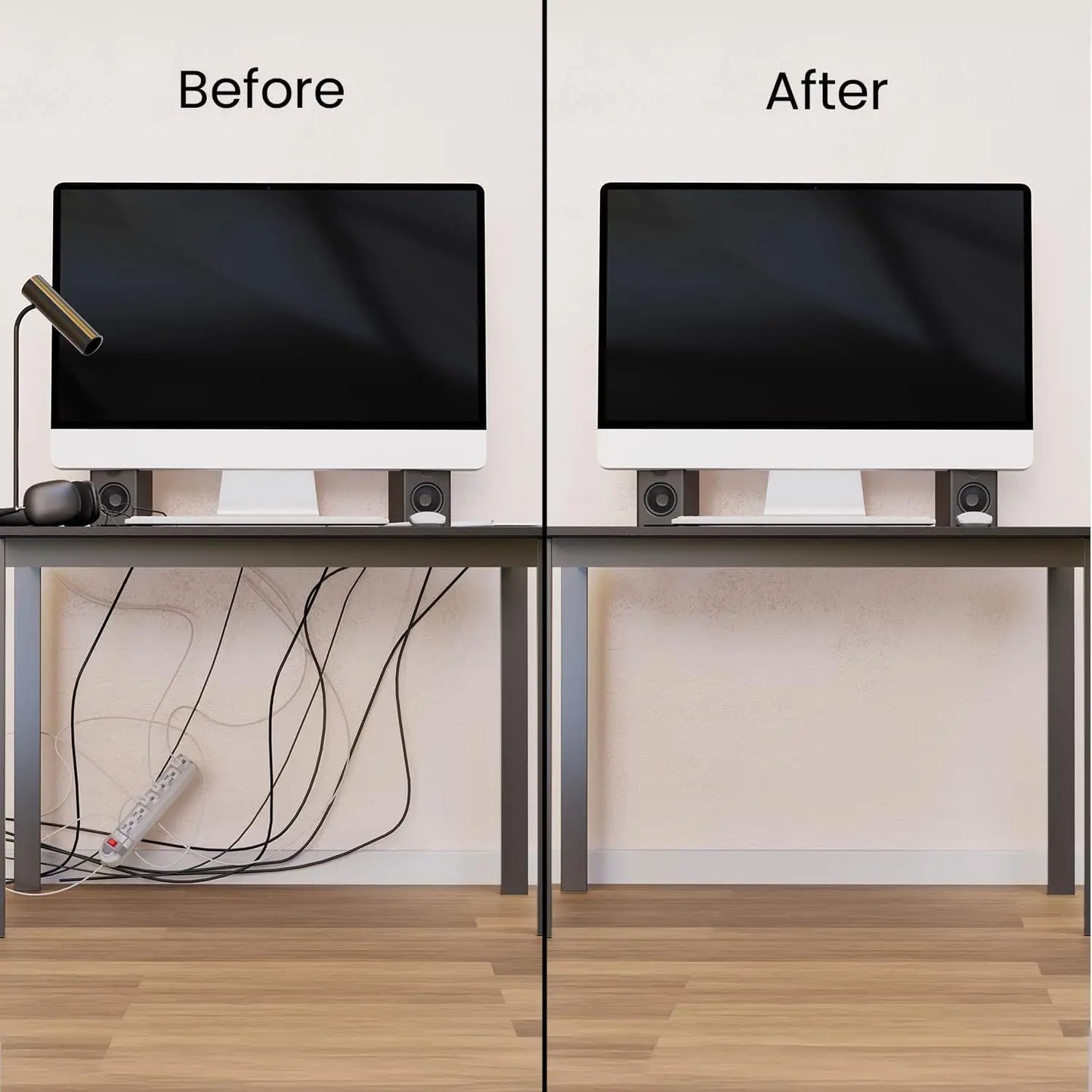 [Sleek Cable Tray] 2Pcs Sleek Black Self-Adhesive Under-Desk Cable Tray | PVC Invisible Slot Organizer， No-Drill Installation