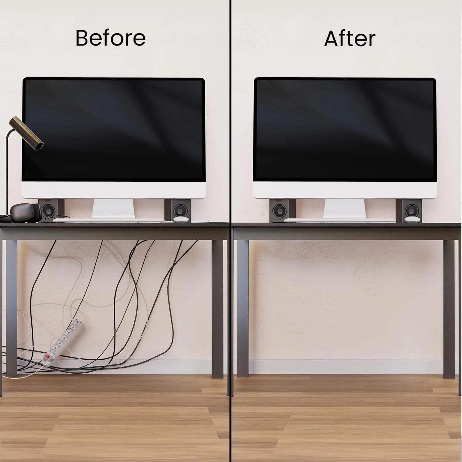 [Sleek Cable Tray] 2Pcs Sleek Black Self-Adhesive Under-Desk Cable Tray | PVC Invisible Slot Organizer， No-Drill Installation