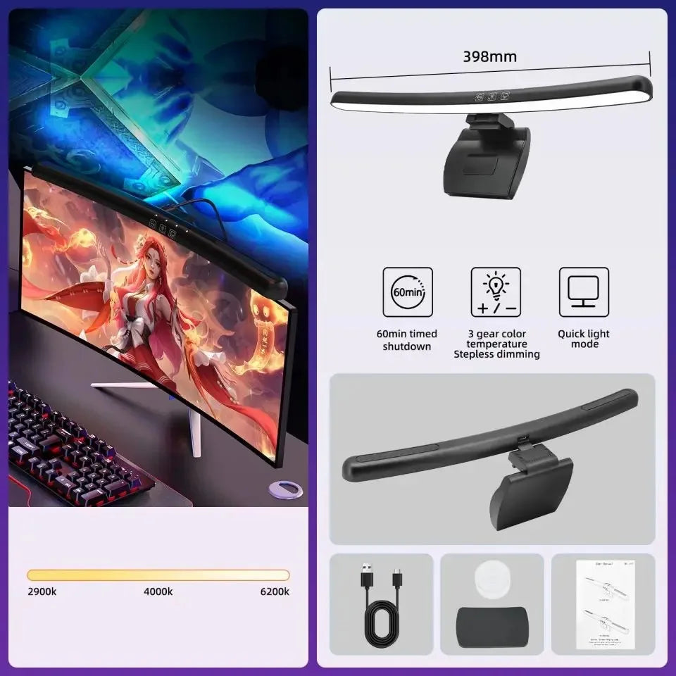 Curved RGB Backlit Monitor Light Bar - Eye-Caring Touch Atmosphere Lamp for Gaming Room Decoration