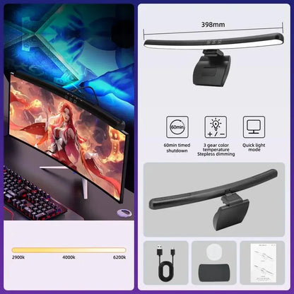 Curved RGB Backlit Monitor Light Bar - Eye-Caring Touch Atmosphere Lamp for Gaming Room Decoration