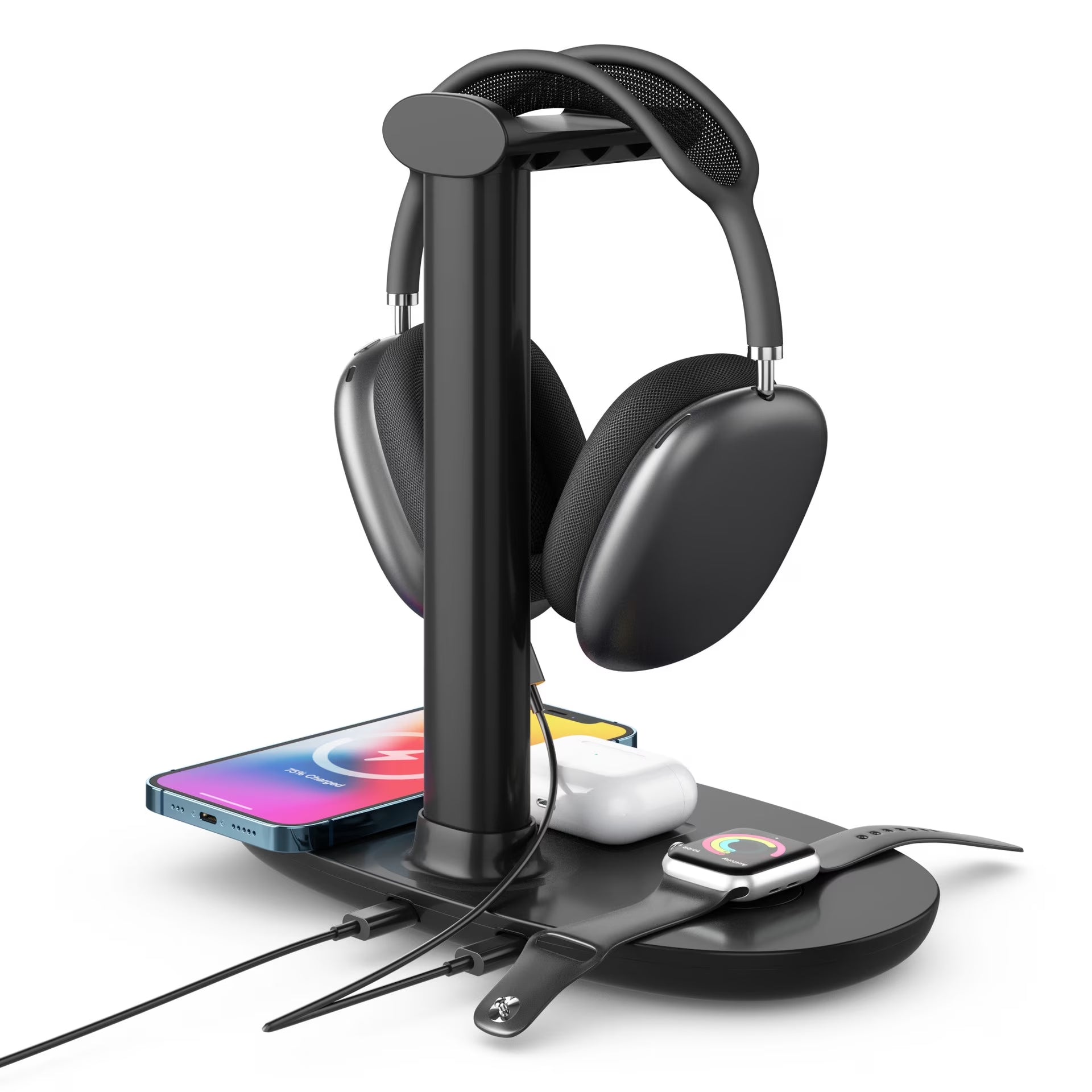 4-in-1 Wireless Charging Station for AirPods Max, Smartphone, Smartwatch, and Earbuds - Compact and Portable Design in White
