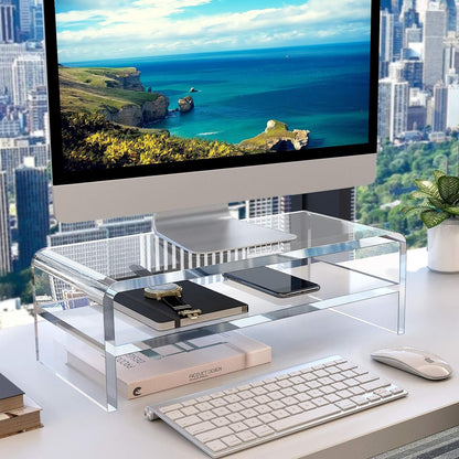 Acrylic Monitor Stand,2 Tiers Computer Monitor Riser(18X8X5.5 Inches),Computer Stand/Monitor Riser for Office,School,Home,Laptop Stand Desktop Stand for Keyboard Storage&Printer TV Screen