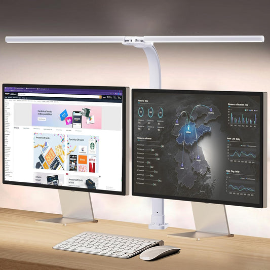 Led Desk Lamp for Home Office,24W Bright Eye-Caring Desk Light with Clamp,5 Brightness and 5 Temperatures Dimmable Workbench Task Light, Adjustable Gooseneck Table Lamp for Monitor Study(White)