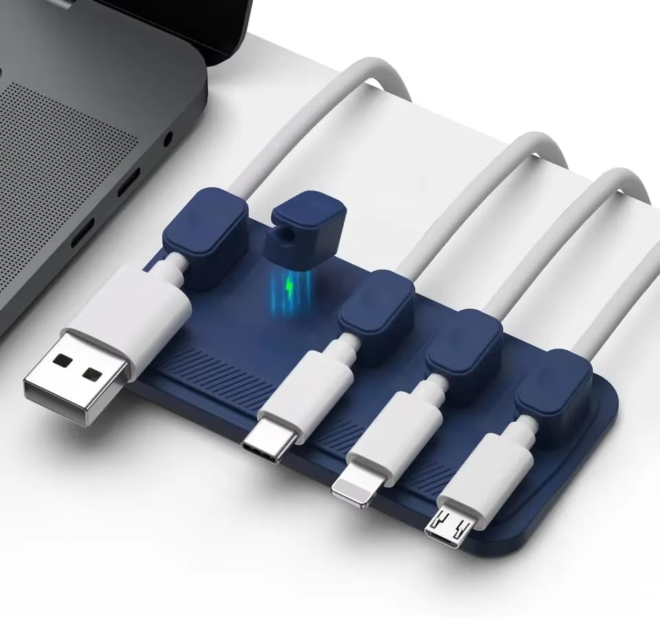 Premium Silicone Magnetic Cable Organizer Set | Minimalist Desktop Cord Management Solution | Versatile Magnetic Clips for Home, Office, and Workspace | Strong Adhesion for a Tidy Desk (Blue)