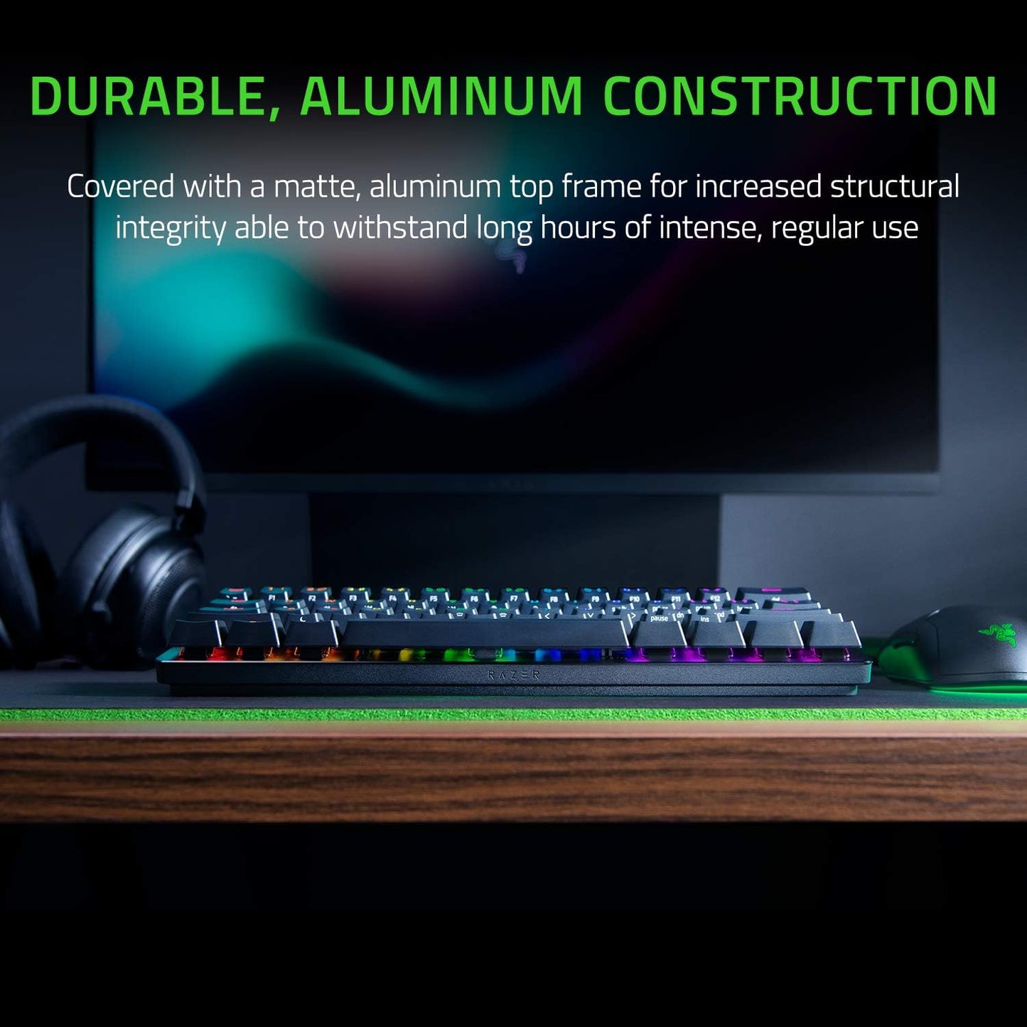 Huntsman Mini 60% Gaming Keyboard: Clicky Optical Switches - Aluminum Top Frame - Chroma RGB Lighting - PBT Keycaps - Onboard Memory - Snap Tap - Black