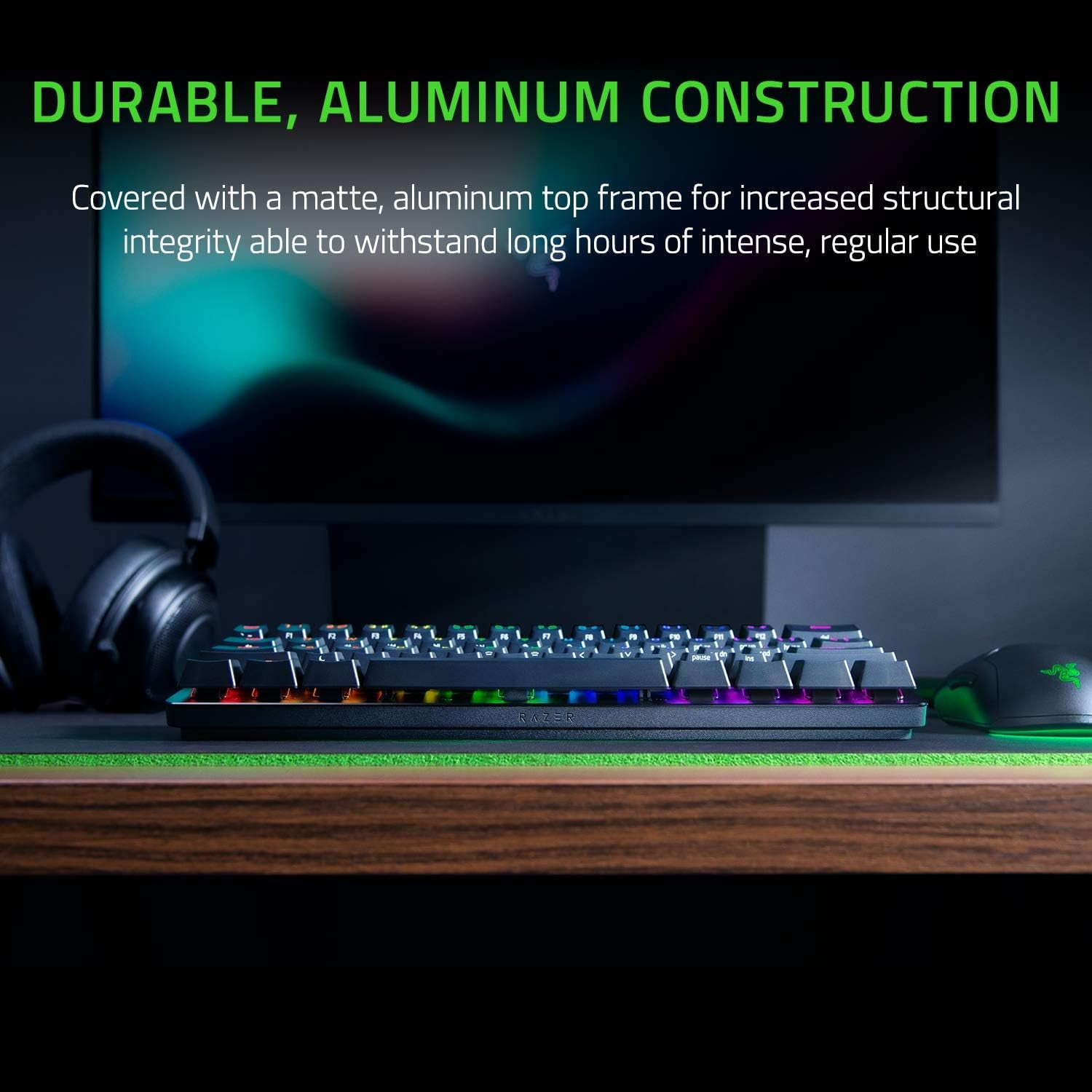 Huntsman Mini 60% Gaming Keyboard: Clicky Optical Switches - Aluminum Top Frame - Chroma RGB Lighting - PBT Keycaps - Onboard Memory - Snap Tap - Black