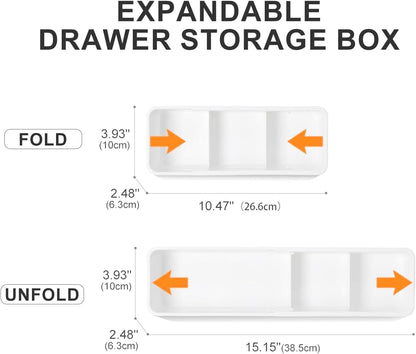 Drawer Organizers, Expandable Desk Drawer Organizer Plastic Storage Bins, Dresser Organizer for Nursery，Bathroom, Kitchen, Makeup, Office, White, 4 Pack，2L,2M