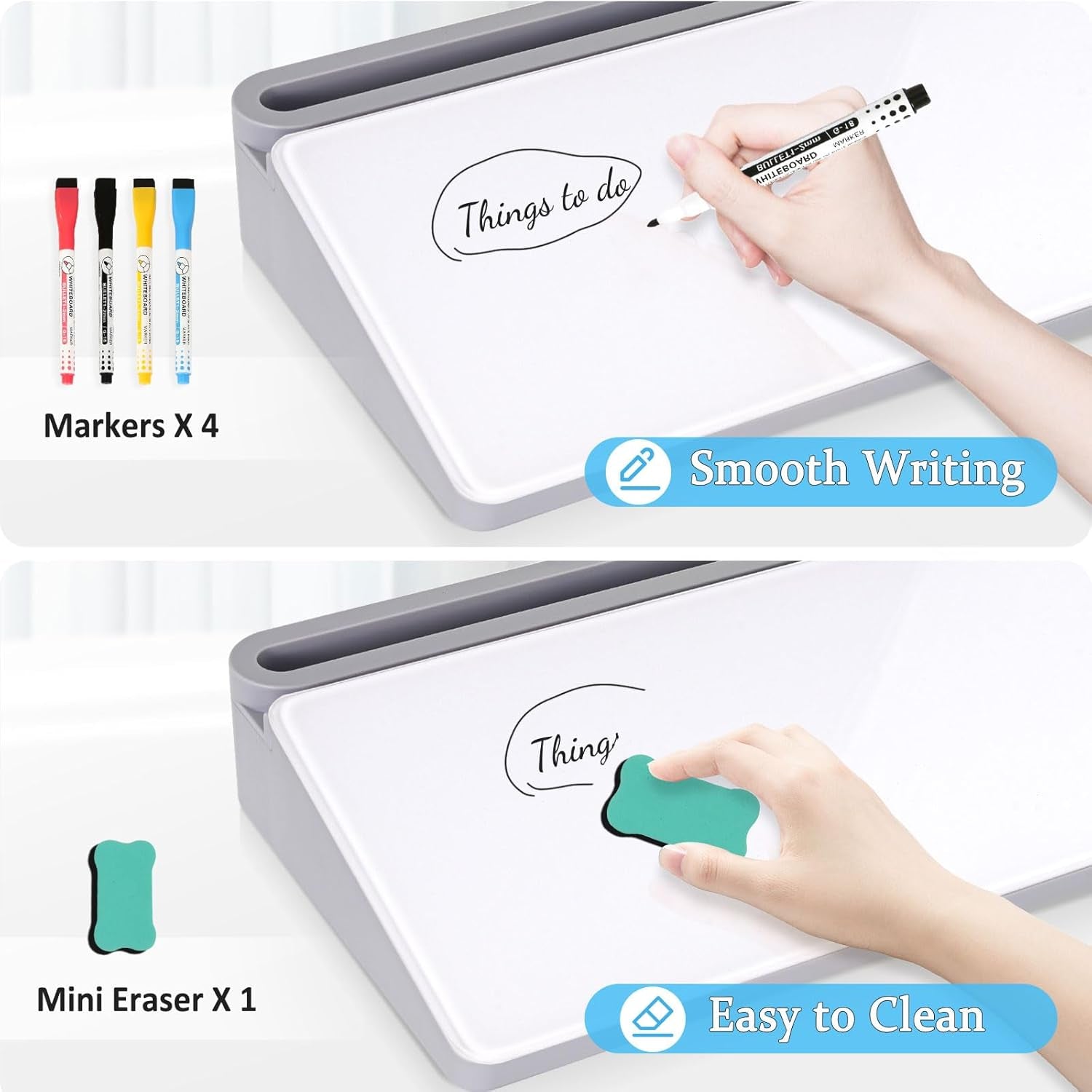 Glass Desk Whiteboard Small Dry Erase Board Desktop White Board with Storage Drawer Computer Keyboard Stand Desk Organizer Office Accessories School Supplies with 4 Markers 1 Eraser, Grey