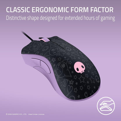 Deathadder Essential Ergonomic Wired Gaming Mouse – 6400 DPI Optical Sensor, 5 Programmable Buttons, Mechanical Switches, Rubber Side Grips – Kuromi Edition
