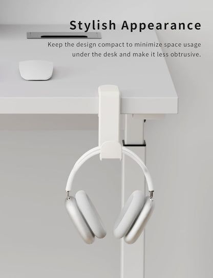 Headphone Hook - under Desk Headphone Holder with 360-Degree Adjustable Rotation (Creamy White)