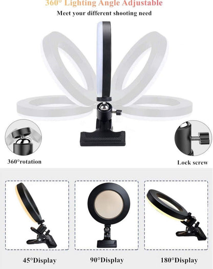 6.3-Inch Selfie Ring Light with Mount for Laptop/Webcam | Three Lighting Modes and Ten Dimmer Levels
