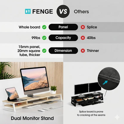 Dual Monitor Stand for Desk, 42.5In Large Monitor Riser for 2 Monitors, 2 Tier Computer Office Desk Top Shelf, Desktop Storage Stand for Laptop, PC, Computer, Printer