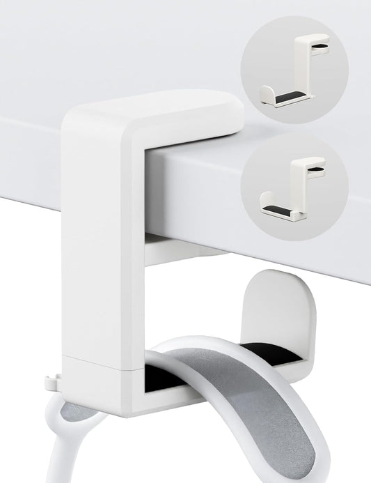 Headphone Hook - under Desk Headphone Holder with 360-Degree Adjustable Rotation (Creamy White)