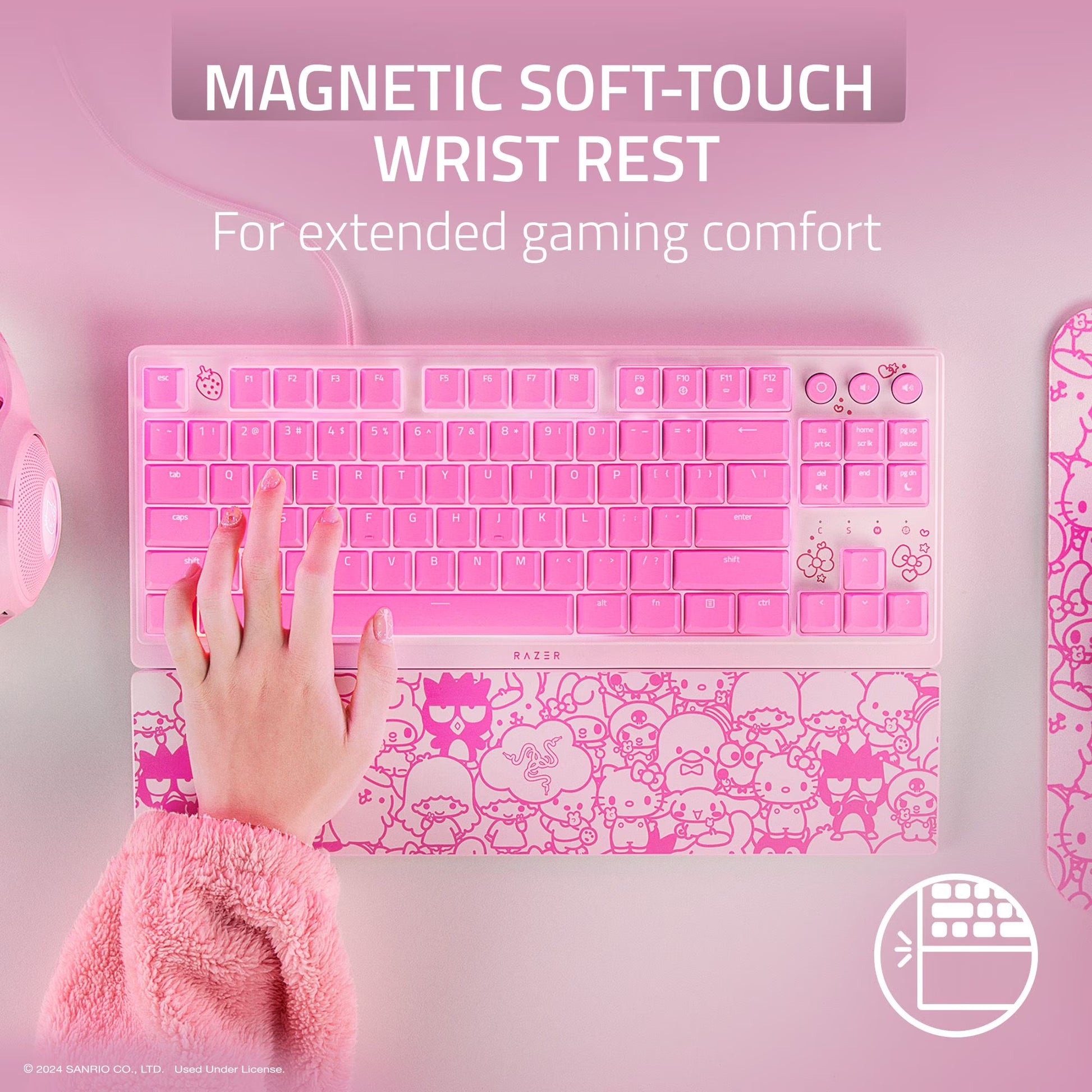 Ornata V3 TKL Low-Profile Membrane USB Wired Gaming Keyboard, Hello Kitty & Friends