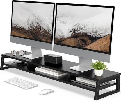 Dual Monitor Stand for Desk, 42.5In Large Monitor Riser for 2 Monitors, 2 Tier Computer Office Desk Top Shelf, Desktop Storage Stand for Laptop, PC, Computer, Printer