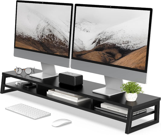 Dual Monitor Stand for Desk, 42.5In Large Monitor Riser for 2 Monitors, 2 Tier Computer Office Desk Top Shelf, Desktop Storage Stand for Laptop, PC, Computer, Printer