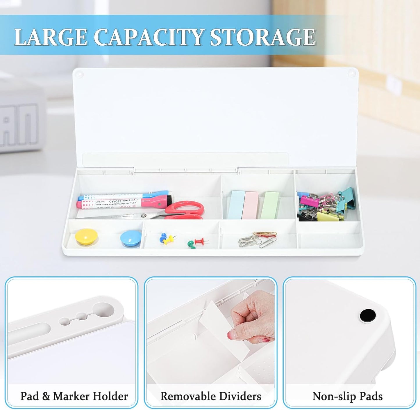 Glass Desk Whiteboard Small Dry Erase Board Desktop White Board with Storage Drawer Computer Keyboard Stand Desk Organizer Office Accessories Back to School Supplies with 4 Markers, White