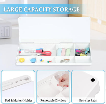 Glass Desk Whiteboard Small Dry Erase Board Desktop White Board with Storage Drawer Computer Keyboard Stand Desk Organizer Office Accessories Back to School Supplies with 4 Markers, White