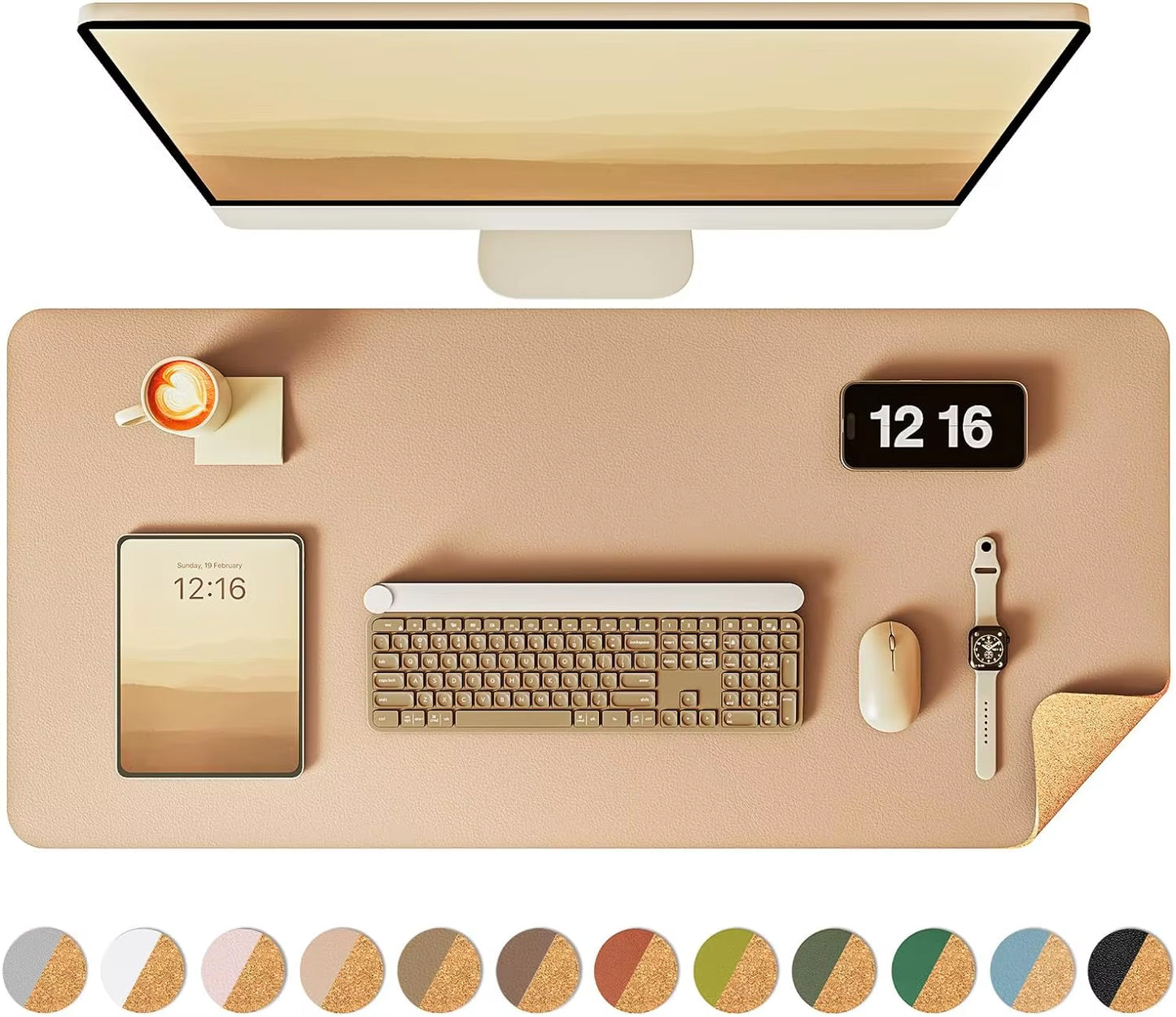 XXL Double-Sided Desk Pad, Eco Cork Desk Pad Protector Leather Desk Mat, Large Mouse Pad,Waterproof Desk Blotter for Office/Home