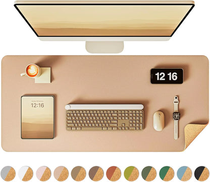 XXL Double-Sided Desk Pad, Eco Cork Desk Pad Protector Leather Desk Mat, Large Mouse Pad,Waterproof Desk Blotter for Office/Home