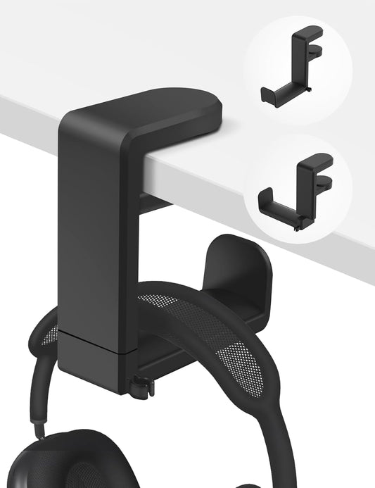 Headphone Hook - under Desk Headphone Holder with 360-Degree Adjustable Rotation, Black