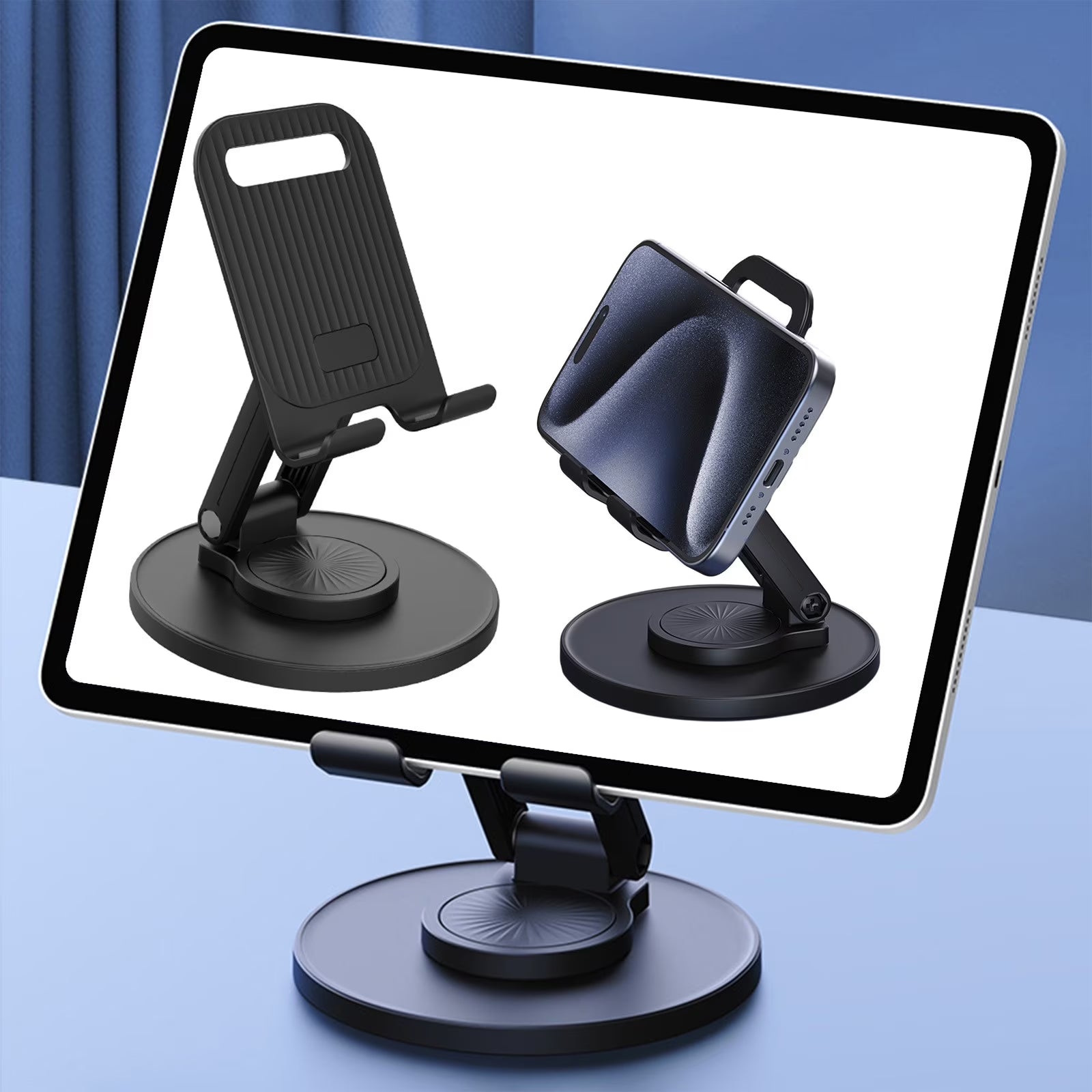 Foldable Phone Stand for Desk 360 Degrees Rotation Height Retractable Cell Phone Holder Portable Cellphone Stand