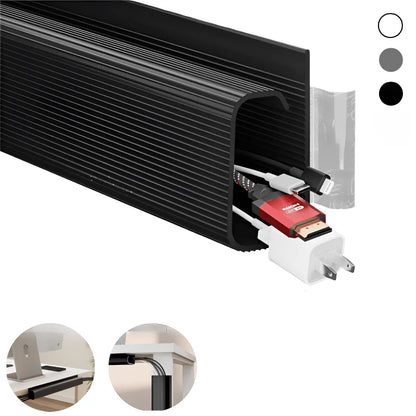 [Sleek Cable Tray] 2Pcs Sleek Black Self-Adhesive Under-Desk Cable Tray | PVC Invisible Slot Organizer， No-Drill Installation